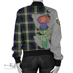 Scottish Blair Dress Tartan Family Crest with Thistle and Scotland Map Tartan Plaid Bomber Jacket Scottish Plaid Tartan Plaid - ScotsTee - scotstee.com
