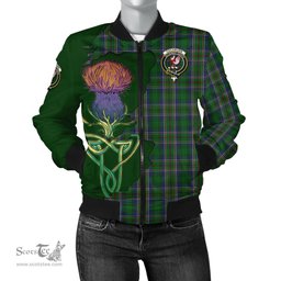 Scottish Cockburn Tartan Family Crest with Thistle and Scotland Map Tartan Plaid Bomber Jacket Scottish Plaid Tartan Plaid - ScotsTee - scotstee.com