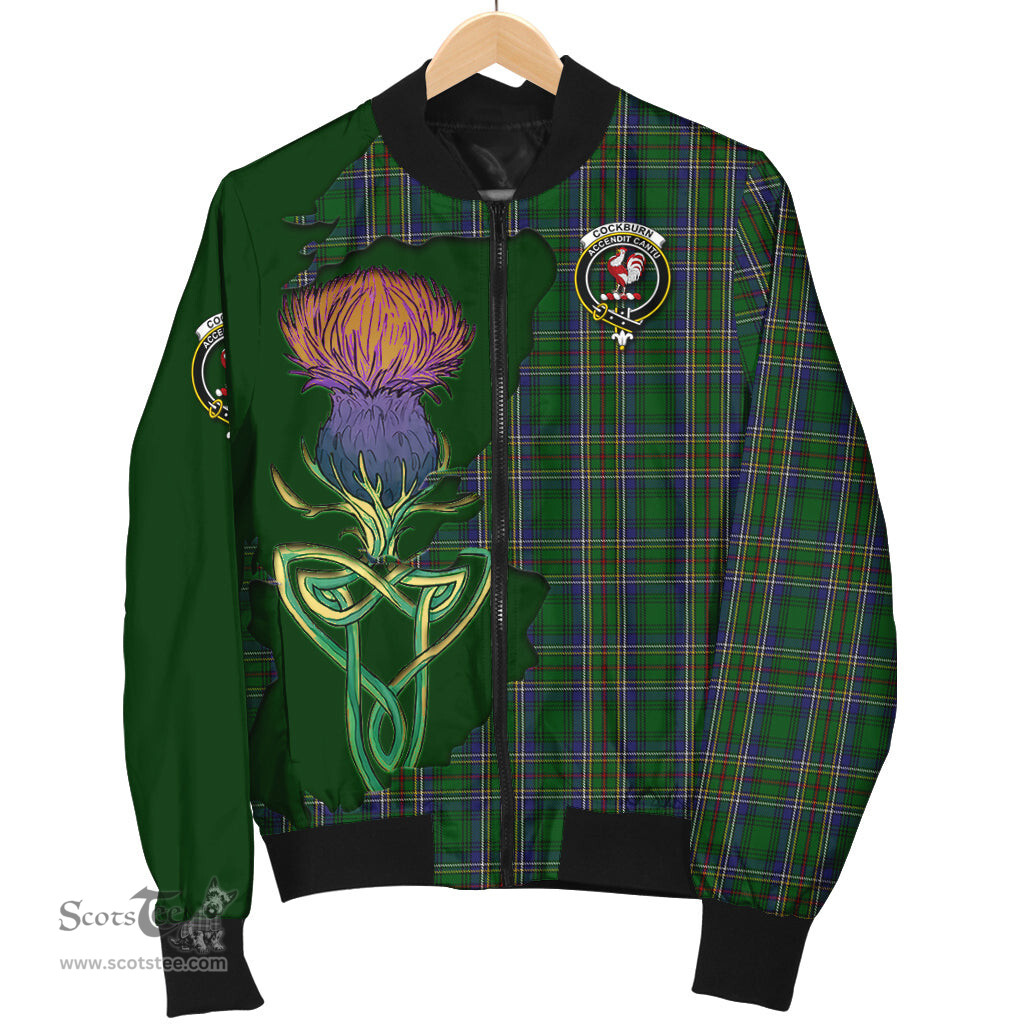 Scottish Cockburn Tartan Family Crest with Thistle and Scotland Map Tartan Plaid Bomber Jacket Scottish Plaid Tartan Plaid - ScotsTee - scotstee.com