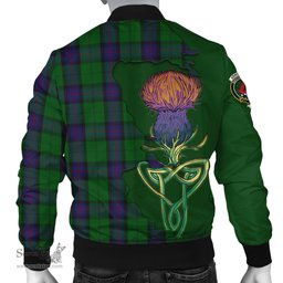 Scottish Armstrong Tartan Family Crest with Thistle and Scotland Map Tartan Plaid Bomber Jacket Scottish Plaid Tartan Plaid - ScotsTee - scotstee.com