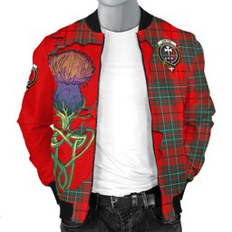 Scottish Cheyne Tartan Family Crest with Thistle and Scotland Map Tartan Plaid Bomber Jacket Scottish Plaid Tartan Plaid - ScotsTee - scotstee.com