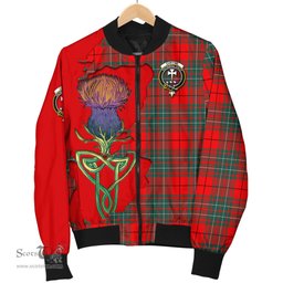 Scottish Cheyne Tartan Family Crest with Thistle and Scotland Map Tartan Plaid Bomber Jacket Scottish Plaid Tartan Plaid - ScotsTee - scotstee.com