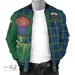 Scottish Baird Ancient Tartan Family Crest with Thistle and Scotland Map Tartan Plaid Bomber Jacket Scottish Plaid Tartan Plaid - ScotsTee - scotstee.com