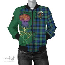Scottish Baird Ancient Tartan Family Crest with Thistle and Scotland Map Tartan Plaid Bomber Jacket Scottish Plaid Tartan Plaid - ScotsTee - scotstee.com