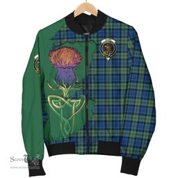 Scottish Baird Ancient Tartan Family Crest with Thistle and Scotland Map Tartan Plaid Bomber Jacket Scottish Plaid Tartan Plaid - ScotsTee - scotstee.com