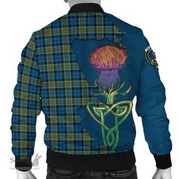 Scottish Colquhoun Ancient Tartan Family Crest with Thistle and Scotland Map Tartan Plaid Bomber Jacket Scottish Plaid Tartan Plaid - ScotsTee - scotstee.com