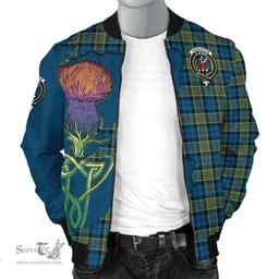 Scottish Colquhoun Ancient Tartan Family Crest with Thistle and Scotland Map Tartan Plaid Bomber Jacket Scottish Plaid Tartan Plaid - ScotsTee - scotstee.com