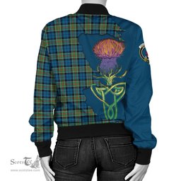 Scottish Colquhoun Ancient Tartan Family Crest with Thistle and Scotland Map Tartan Plaid Bomber Jacket Scottish Plaid Tartan Plaid - ScotsTee - scotstee.com