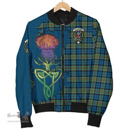 Scottish Colquhoun Ancient Tartan Family Crest with Thistle and Scotland Map Tartan Plaid Bomber Jacket Scottish Plaid Tartan Plaid - ScotsTee - scotstee.com
