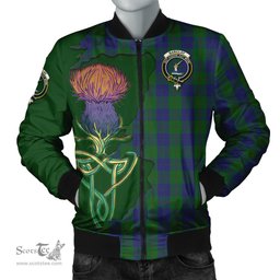 Scottish Barclay Tartan Family Crest with Thistle and Scotland Map Tartan Plaid Bomber Jacket Scottish Plaid Tartan Plaid - ScotsTee - scotstee.com