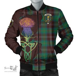 Scottish Chisholm Hunting Ancient Tartan Family Crest with Thistle and Scotland Map Tartan Plaid Bomber Jacket Scottish Plaid Tartan Plaid - ScotsTee - scotstee.com