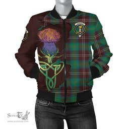 Scottish Chisholm Hunting Ancient Tartan Family Crest with Thistle and Scotland Map Tartan Plaid Bomber Jacket Scottish Plaid Tartan Plaid - ScotsTee - scotstee.com