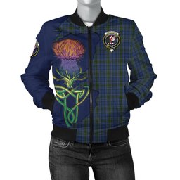 Scottish Cockburn Blue Tartan Family Crest with Thistle and Scotland Map Tartan Plaid Bomber Jacket Scottish Plaid Tartan Plaid - ScotsTee - scotstee.com