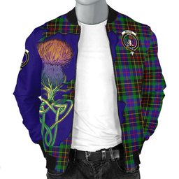 Scottish Brodie Hunting Modern Tartan Family Crest with Thistle and Scotland Map Tartan Plaid Bomber Jacket Scottish Plaid Tartan Plaid - ScotsTee - scotstee.com
