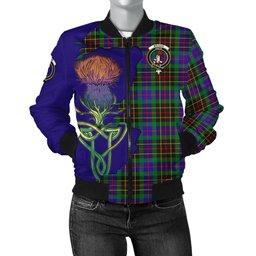 Scottish Brodie Hunting Modern Tartan Family Crest with Thistle and Scotland Map Tartan Plaid Bomber Jacket Scottish Plaid Tartan Plaid - ScotsTee - scotstee.com