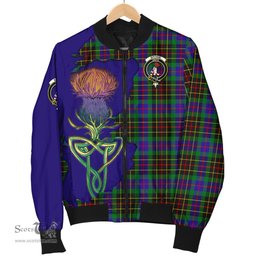 Scottish Brodie Hunting Modern Tartan Family Crest with Thistle and Scotland Map Tartan Plaid Bomber Jacket Scottish Plaid Tartan Plaid - ScotsTee - scotstee.com