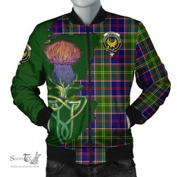 Scottish Arnott Tartan Family Crest with Thistle and Scotland Map Tartan Plaid Bomber Jacket Scottish Plaid Tartan Plaid - ScotsTee - scotstee.com