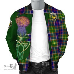 Scottish Arnott Tartan Family Crest with Thistle and Scotland Map Tartan Plaid Bomber Jacket Scottish Plaid Tartan Plaid - ScotsTee - scotstee.com