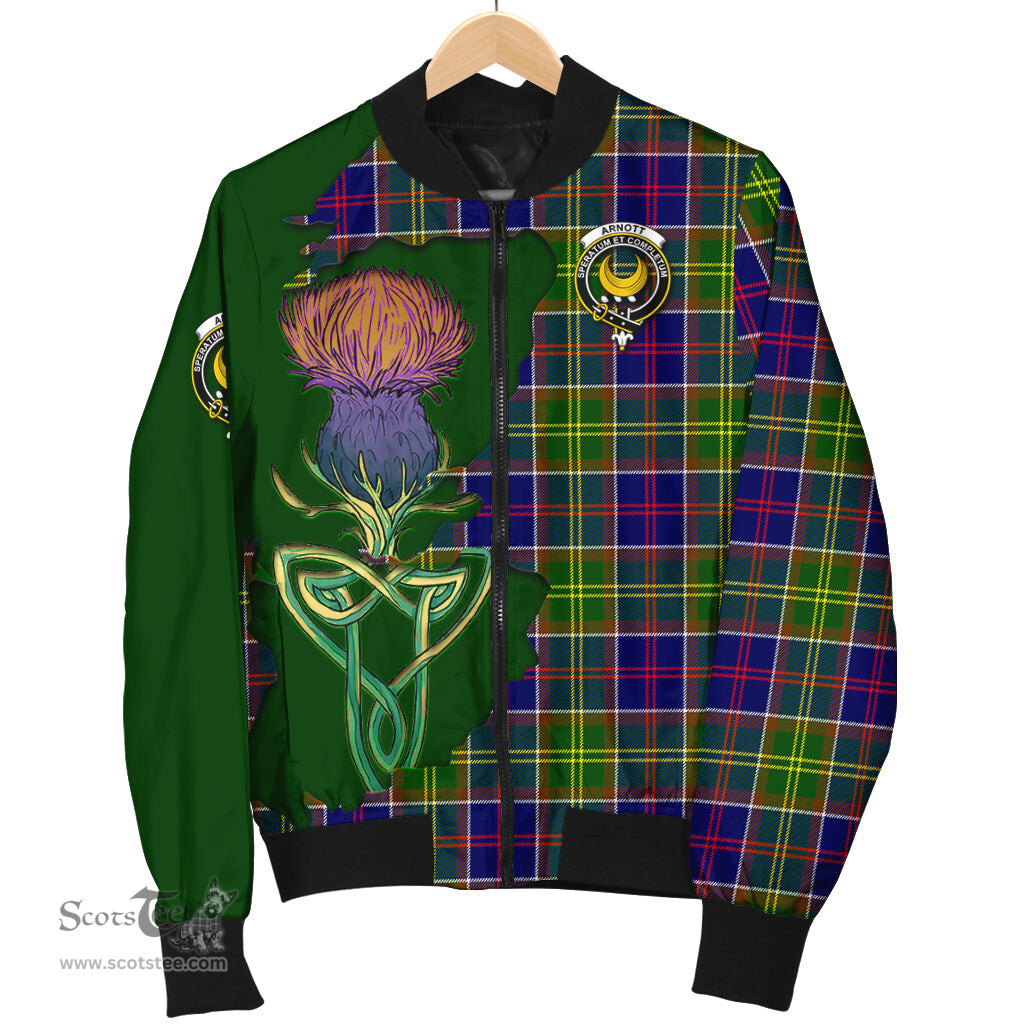 Scottish Arnott Tartan Family Crest with Thistle and Scotland Map Tartan Plaid Bomber Jacket Scottish Plaid Tartan Plaid - ScotsTee - scotstee.com