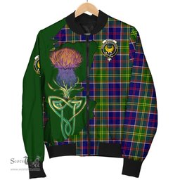 Scottish Arnott Tartan Family Crest with Thistle and Scotland Map Tartan Plaid Bomber Jacket Scottish Plaid Tartan Plaid - ScotsTee - scotstee.com