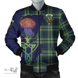 Scottish Blyth Tartan Family Crest with Thistle and Scotland Map Tartan Plaid Bomber Jacket Scottish Plaid Tartan Plaid - ScotsTee - scotstee.com