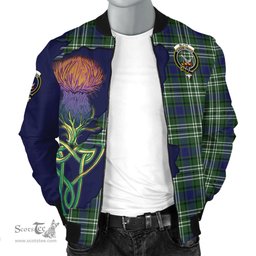 Scottish Blyth Tartan Family Crest with Thistle and Scotland Map Tartan Plaid Bomber Jacket Scottish Plaid Tartan Plaid - ScotsTee - scotstee.com