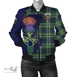 Scottish Blyth Tartan Family Crest with Thistle and Scotland Map Tartan Plaid Bomber Jacket Scottish Plaid Tartan Plaid - ScotsTee - scotstee.com