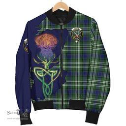Scottish Blyth Tartan Family Crest with Thistle and Scotland Map Tartan Plaid Bomber Jacket Scottish Plaid Tartan Plaid - ScotsTee - scotstee.com