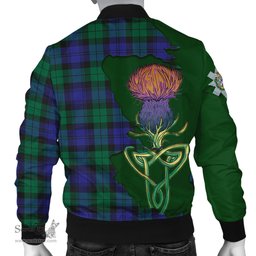 Scottish Black Watch Modern Tartan Family Crest with Thistle and Scotland Map Tartan Plaid Bomber Jacket Scottish Plaid Tartan Plaid - ScotsTee - scotstee.com