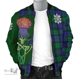 Scottish Black Watch Modern Tartan Family Crest with Thistle and Scotland Map Tartan Plaid Bomber Jacket Scottish Plaid Tartan Plaid - ScotsTee - scotstee.com