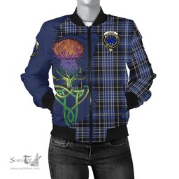 Scottish Clark (Lion) Tartan Family Crest with Thistle and Scotland Map Tartan Plaid Bomber Jacket Scottish Plaid Tartan Plaid - ScotsTee - scotstee.com
