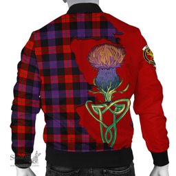 Scottish Broun Modern Tartan Family Crest with Thistle and Scotland Map Tartan Plaid Bomber Jacket Scottish Plaid Tartan Plaid - ScotsTee - scotstee.com
