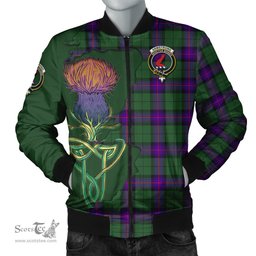 Scottish Armstrong Modern Tartan Family Crest with Thistle and Scotland Map Tartan Plaid Bomber Jacket Scottish Plaid Tartan Plaid - ScotsTee - scotstee.com