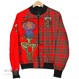 Scottish Binning Tartan Family Crest with Thistle and Scotland Map Tartan Plaid Bomber Jacket Scottish Plaid Tartan Plaid - ScotsTee - scotstee.com