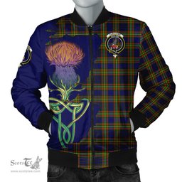 Scottish Clelland Modern Tartan Family Crest with Thistle and Scotland Map Tartan Plaid Bomber Jacket Scottish Plaid Tartan Plaid - ScotsTee - scotstee.com