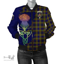 Scottish Clelland Modern Tartan Family Crest with Thistle and Scotland Map Tartan Plaid Bomber Jacket Scottish Plaid Tartan Plaid - ScotsTee - scotstee.com