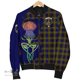 Scottish Clelland Modern Tartan Family Crest with Thistle and Scotland Map Tartan Plaid Bomber Jacket Scottish Plaid Tartan Plaid - ScotsTee - scotstee.com