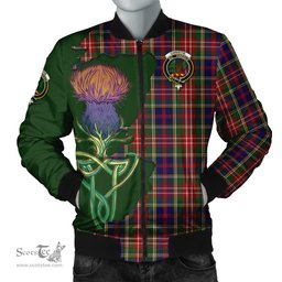 Scottish Christie Tartan Family Crest with Thistle and Scotland Map Tartan Plaid Bomber Jacket Scottish Plaid Tartan Plaid - ScotsTee - scotstee.com