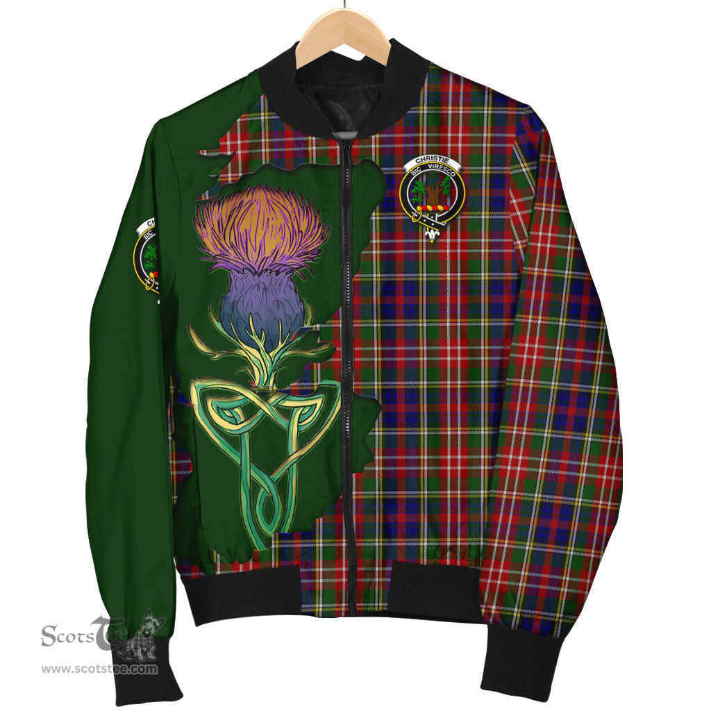 Scottish Christie Tartan Family Crest with Thistle and Scotland Map Tartan Plaid Bomber Jacket Scottish Plaid Tartan Plaid - ScotsTee - scotstee.com