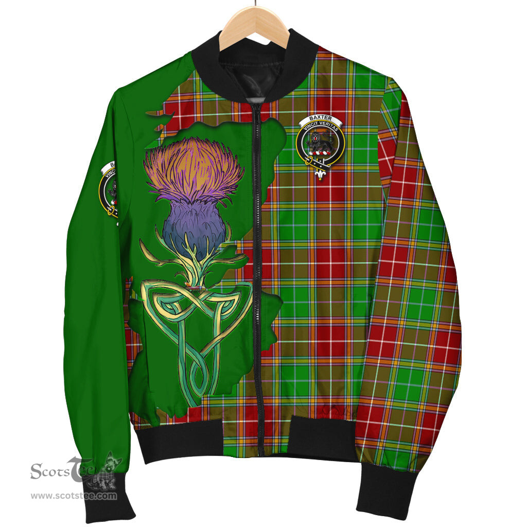Scottish Baxter Modern Tartan Family Crest with Thistle and Scotland Map Tartan Plaid Bomber Jacket Scottish Plaid Tartan Plaid - ScotsTee - scotstee.com