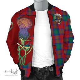 Scottish Auchinleck Tartan Family Crest with Thistle and Scotland Map Tartan Plaid Bomber Jacket Scottish Plaid Tartan Plaid - ScotsTee - scotstee.com