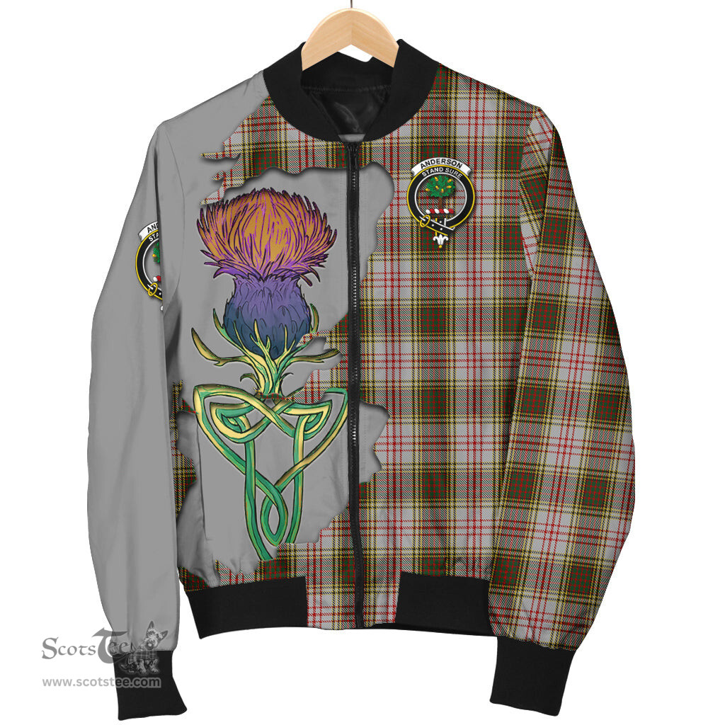 Scottish Anderson Dress Tartan Family Crest with Thistle and Scotland Map Tartan Plaid Bomber Jacket Scottish Plaid Tartan Plaid - ScotsTee - scotstee.com