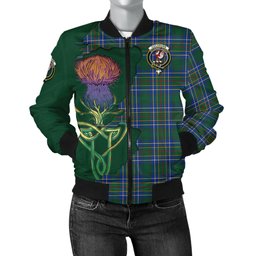 Scottish Cockburn Ancient Tartan Family Crest with Thistle and Scotland Map Tartan Plaid Bomber Jacket Scottish Plaid Tartan Plaid - ScotsTee - scotstee.com