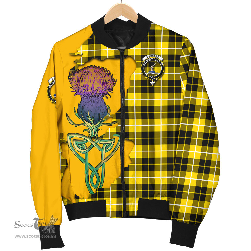 Scottish Barclay Dress Modern Tartan Family Crest with Thistle and Scotland Map Tartan Plaid Bomber Jacket Scottish Plaid Tartan Plaid - ScotsTee - scotstee.com