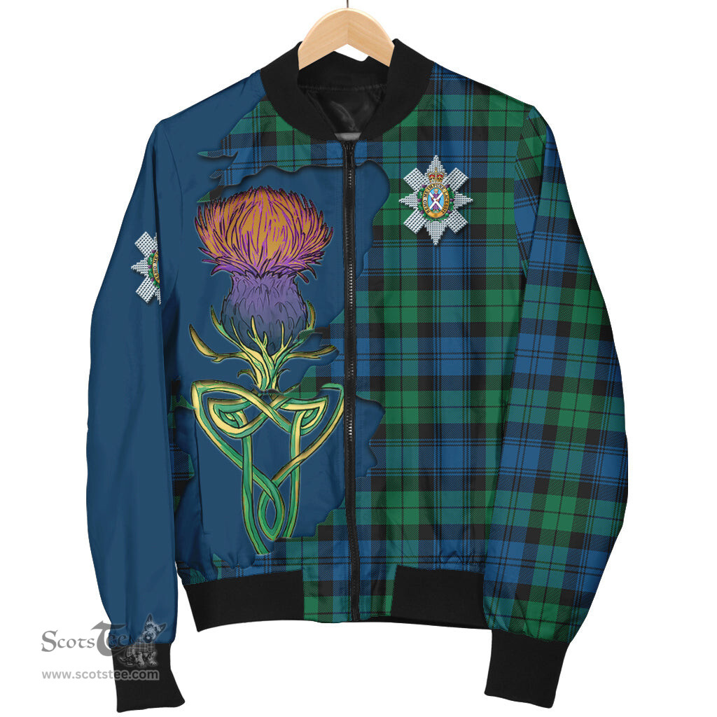 Scottish Black Watch Ancient Tartan Family Crest with Thistle and Scotland Map Tartan Plaid Bomber Jacket Scottish Plaid Tartan Plaid - ScotsTee - scotstee.com