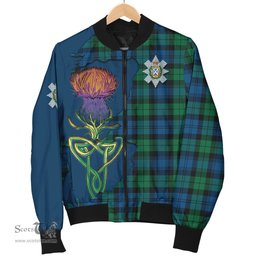 Scottish Black Watch Ancient Tartan Family Crest with Thistle and Scotland Map Tartan Plaid Bomber Jacket Scottish Plaid Tartan Plaid - ScotsTee - scotstee.com