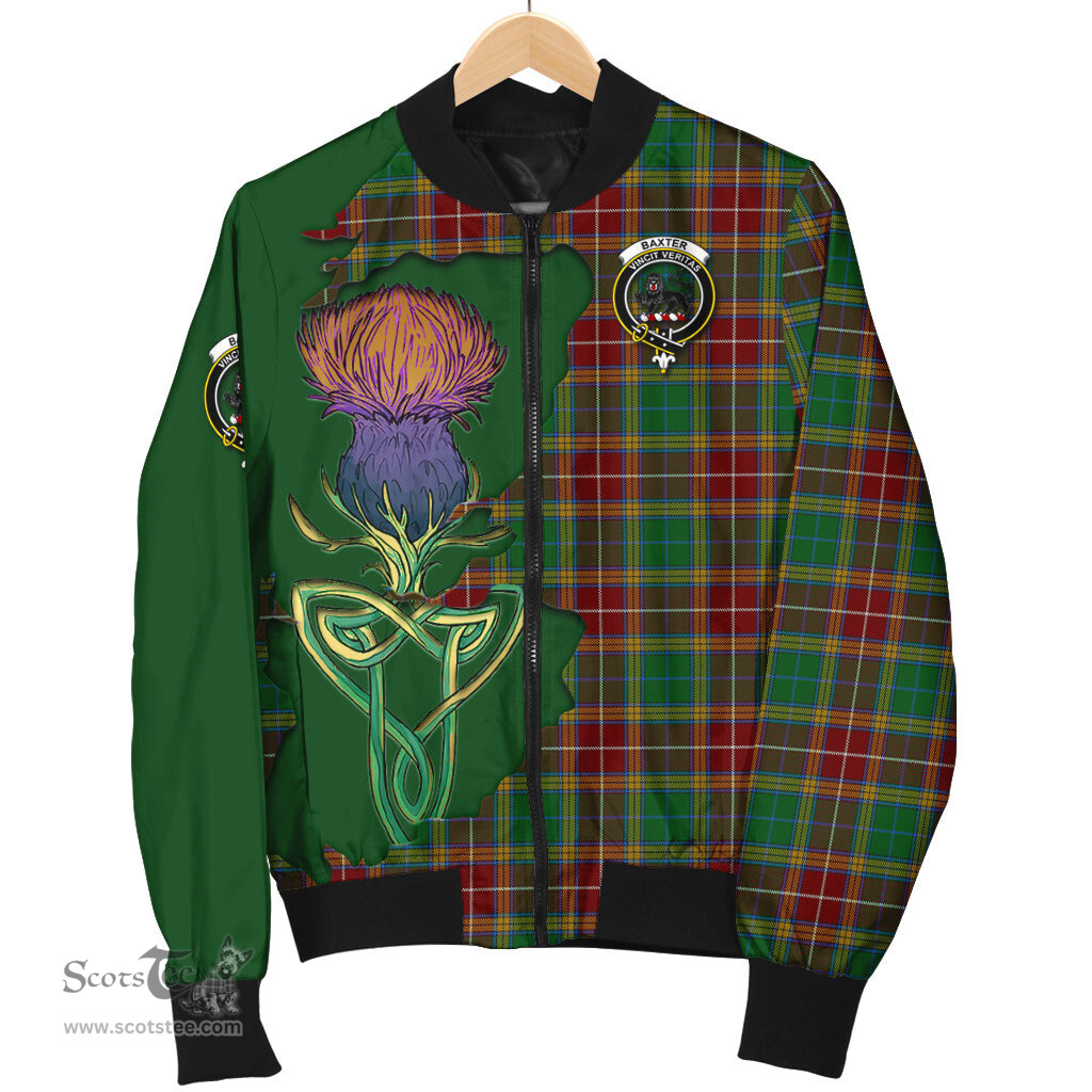 Scottish Baxter Tartan Family Crest with Thistle and Scotland Map Tartan Plaid Bomber Jacket Scottish Plaid Tartan Plaid - ScotsTee - scotstee.com