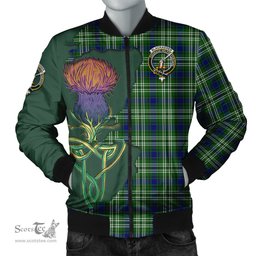 Scottish Blackadder Tartan Family Crest with Thistle and Scotland Map Tartan Plaid Bomber Jacket Scottish Plaid Tartan Plaid - ScotsTee - scotstee.com