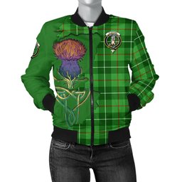 Scottish Clephan Tartan Family Crest with Thistle and Scotland Map Tartan Plaid Bomber Jacket Scottish Plaid Tartan Plaid - ScotsTee - scotstee.com