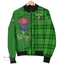 Scottish Clephan Tartan Family Crest with Thistle and Scotland Map Tartan Plaid Bomber Jacket Scottish Plaid Tartan Plaid - ScotsTee - scotstee.com